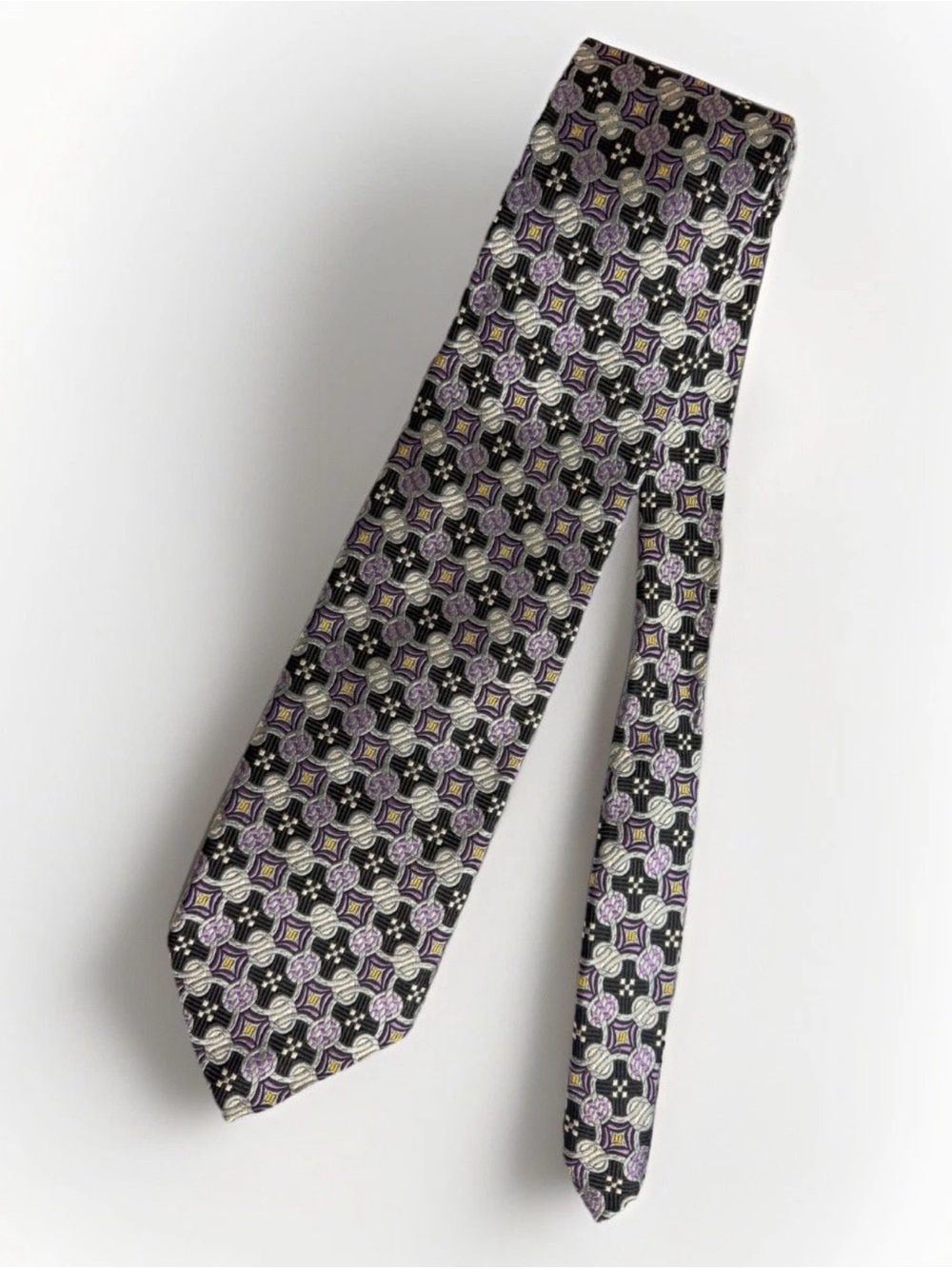 Robert Talbott Geometric Medallion Purple Black Silver Men's Tie 100% Silk 63”